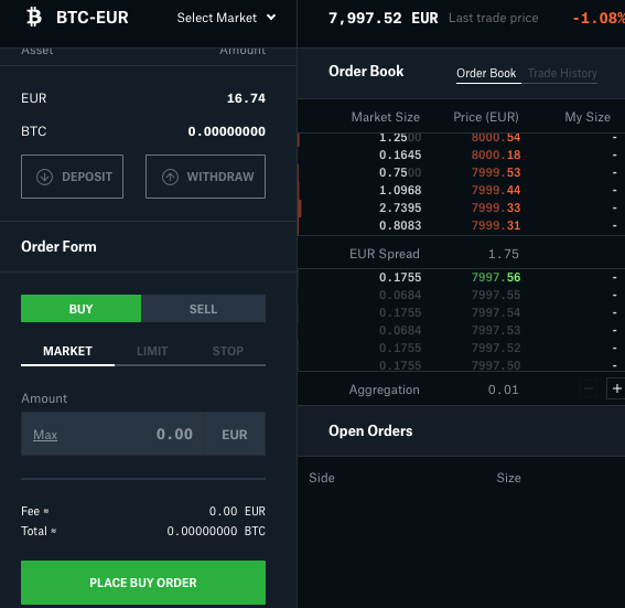 buy order on Coinbase Pro