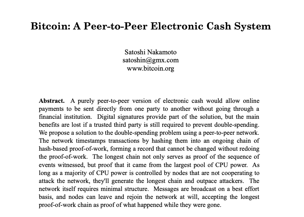 Bitcoin white paper from Satoshi Nagamoto